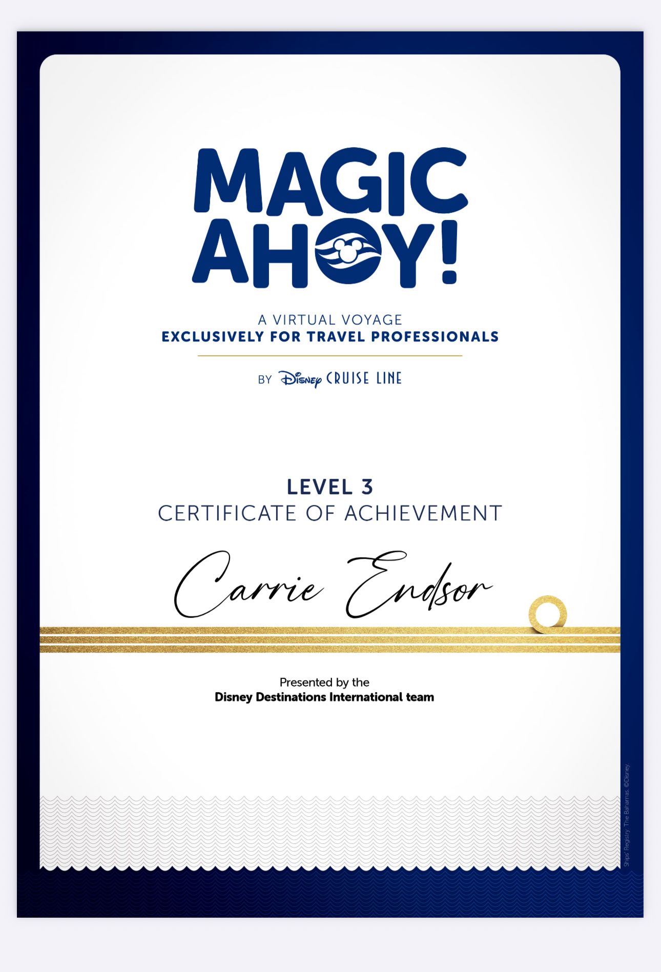 Disney Certificate